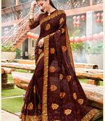 Brown embroidered georgette saree with blouse