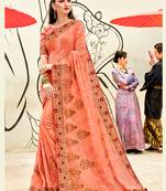 Dark peach embroidered georgette saree with blouse