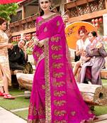 Dark pink embroidered georgette saree with blouse