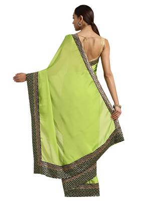Green embroidered poly silk saree with blouse 2