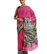 Pink Printed cotton saree with blouse
