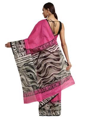 Pink Printed cotton saree with blouse 2