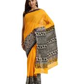 Yellow Printed cotton saree with blouse