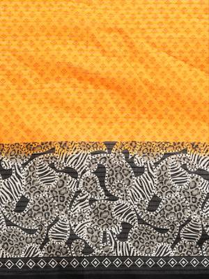 Yellow Printed cotton saree with blouse 4