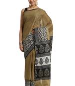 Beige Printed cotton saree with blouse