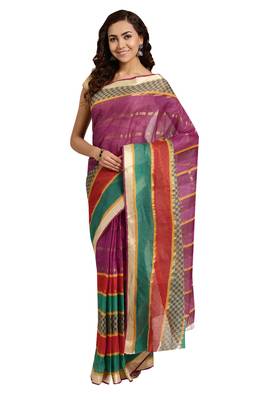 Purple woven cotton saree with blouse 1