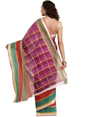 Purple woven cotton saree with blouse 2
