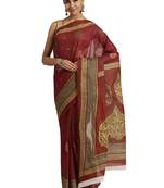 Maroon woven cotton saree with blouse