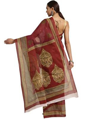 Maroon woven cotton saree with blouse 2