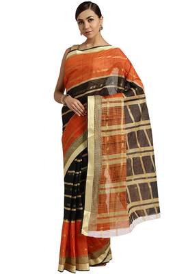 Black woven cotton saree with blouse 1