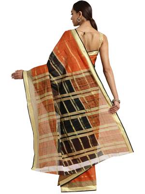 Black woven cotton saree with blouse 2