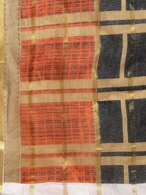 Black woven cotton saree with blouse 4