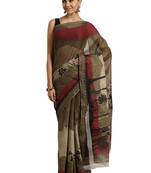 Beige Printed cotton saree with blouse