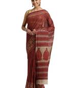 Maroon Printed cotton saree with blouse