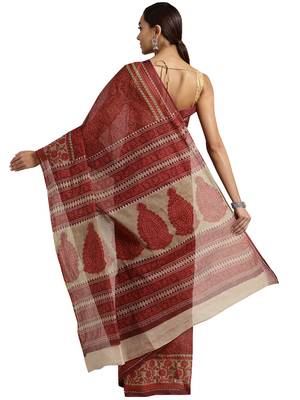 Maroon Printed cotton saree with blouse 2