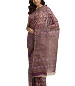 Purple Printed cotton saree with blouse