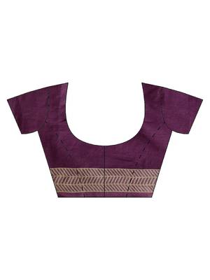 Purple Printed cotton saree with blouse 3