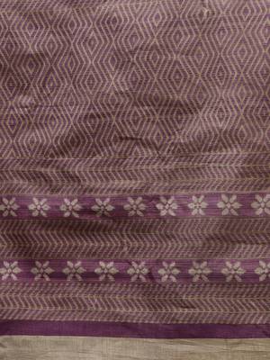 Purple Printed cotton saree with blouse 4