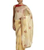Cream embroidered chanderi saree with blouse