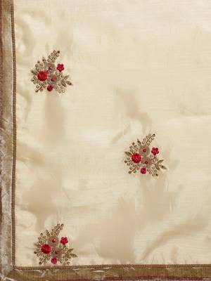 Cream embroidered chanderi saree with blouse 4