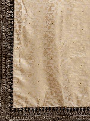 Beige embroidered poly silk saree with blouse 4
