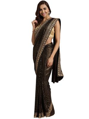 Brown embroidered faux georgette saree with blouse 1