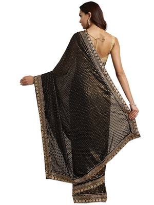 Brown embroidered faux georgette saree with blouse 2