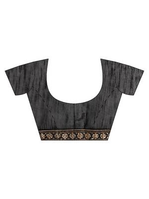 Brown embroidered faux georgette saree with blouse 3