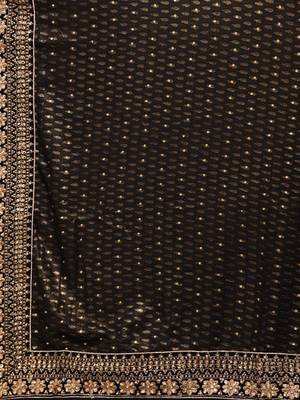 Brown embroidered faux georgette saree with blouse 4