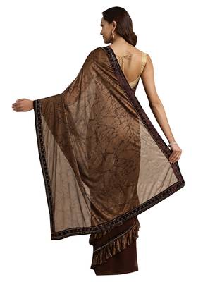 Brown embroidered faux georgette saree with blouse 2