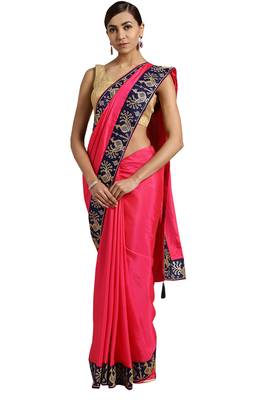 Pink embroidered poly silk saree with blouse 1