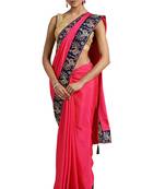 Pink embroidered poly silk saree with blouse