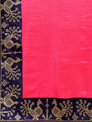 Pink embroidered poly silk saree with blouse 4