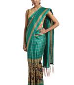 Green Printed poly silk saree with blouse