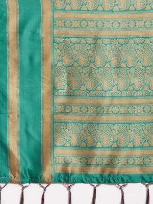 Green Printed poly silk saree with blouse 4
