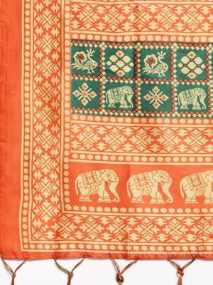 Green Printed poly silk saree with blouse 4