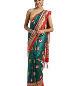 Green Printed poly silk saree with blouse