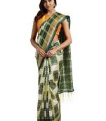 White Printed poly silk saree with blouse