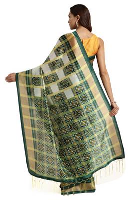 White Printed poly silk saree with blouse 2