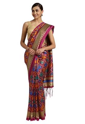 Purple Printed poly silk saree with blouse 1