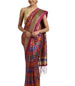 Purple Printed poly silk saree with blouse