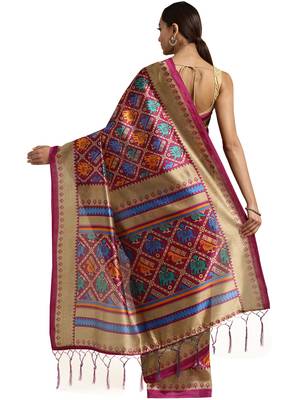 Purple Printed poly silk saree with blouse 2