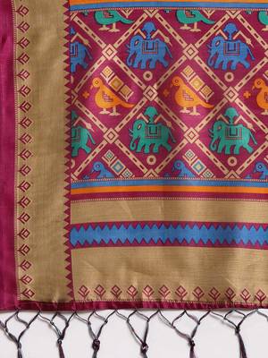 Purple Printed poly silk saree with blouse 4
