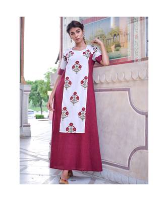 maroon printed cotton dresses 1