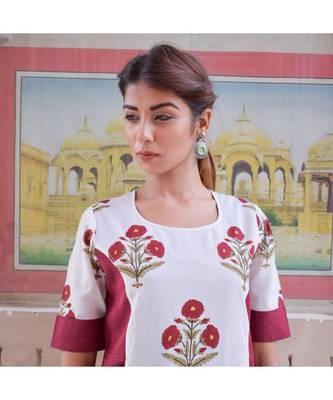 maroon printed cotton dresses 3