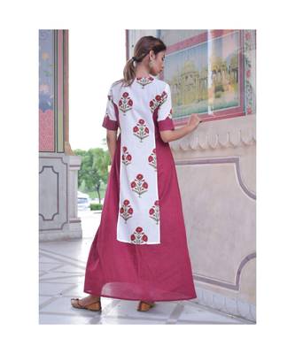 maroon printed cotton dresses 4