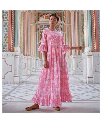 pink printed cotton dresses 1