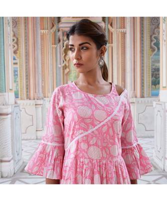 pink printed cotton dresses 4
