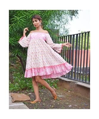 pink printed cotton dresses 1