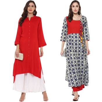 red and blue combo kurtis of rayon and cotton 1